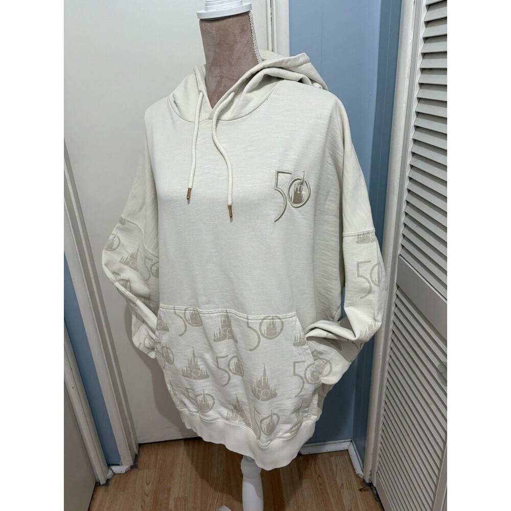 Disney World 50th Anniversary White Luxe Collection Hoodie Adult XL Sweatshirt